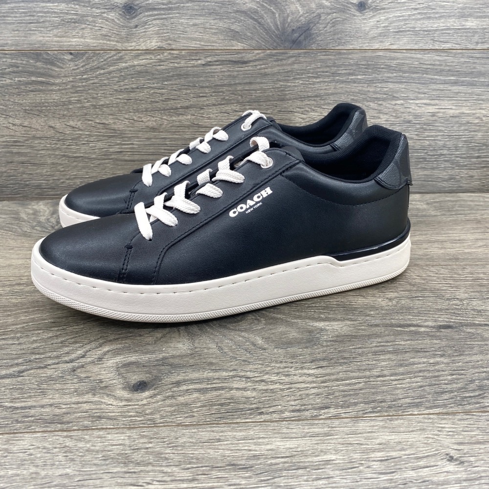 Coach CQ651 Low Top Sneakers Women Size 9B Black Silver Logo Lace Up